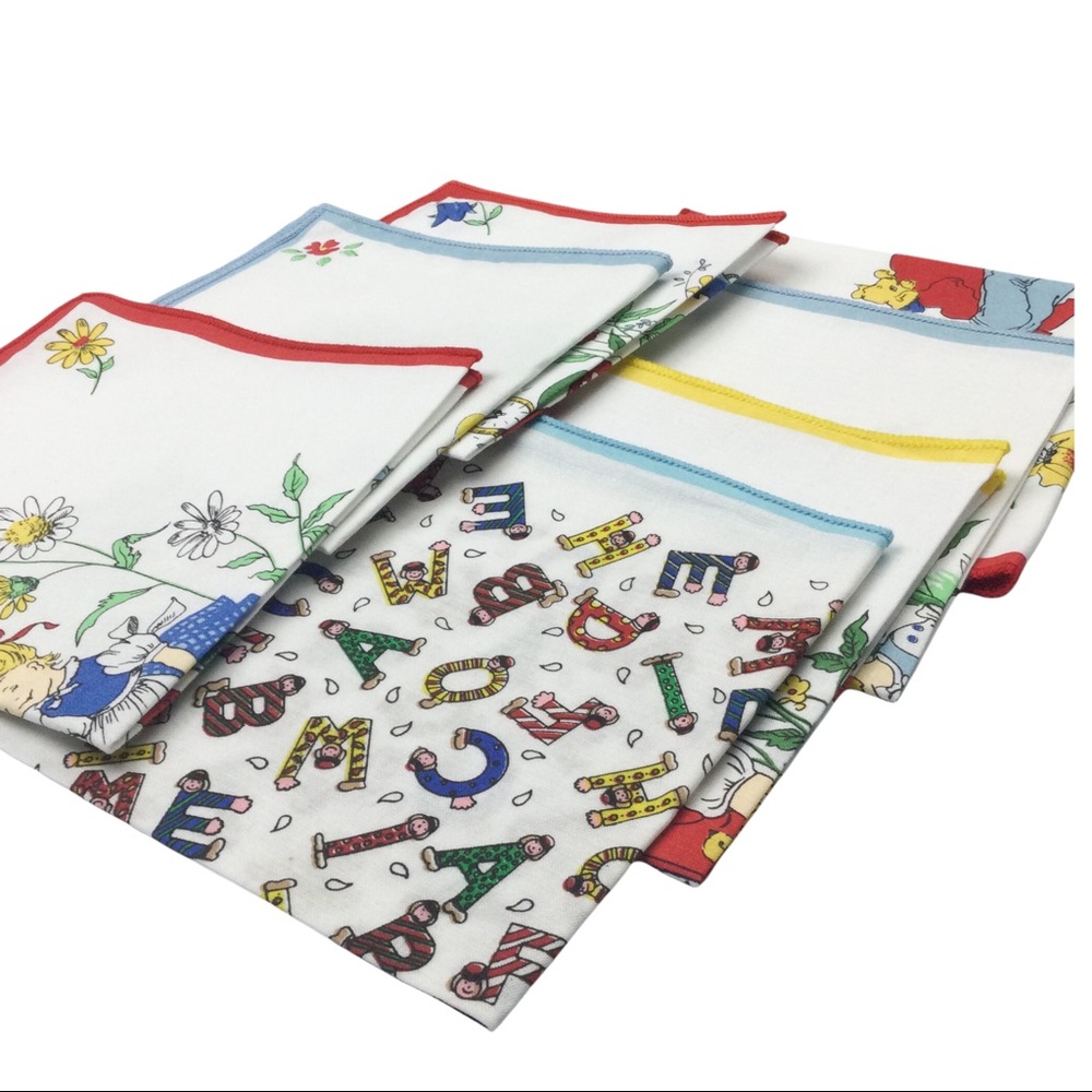 Vintage Collectable Lot of 7 Children’s Handkerchiefs Play & Adventure Alphab…